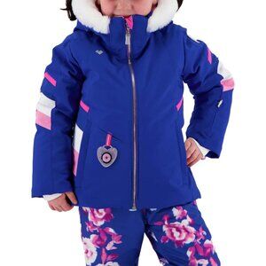 Obermeyer Girls Katelyn Faux Fur Winter Ski Jacket Size 8 Blue & Pink